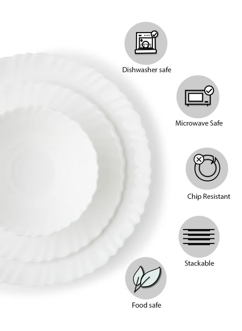 12 Piece Opalware Dinner Set For Everyday Use - Light Weight Dishes, Plates - Dinner Plate, Side Plate, Bowl - Serves 4 - White White - Image 3